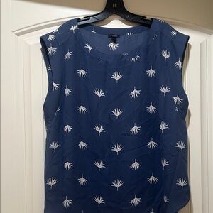 Ann Taylor Factory Navy Sleeveless Blouse with White Floral Pattern